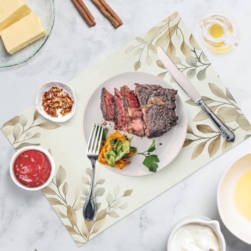 Olive Leaves Placemats Set of 2 - Durable Soft Washable Table