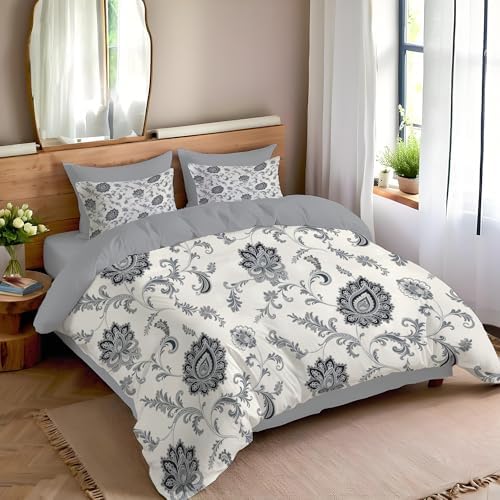 Soft Paisley Flowers Duvet Cover Queen Size, Printed Bedding Set