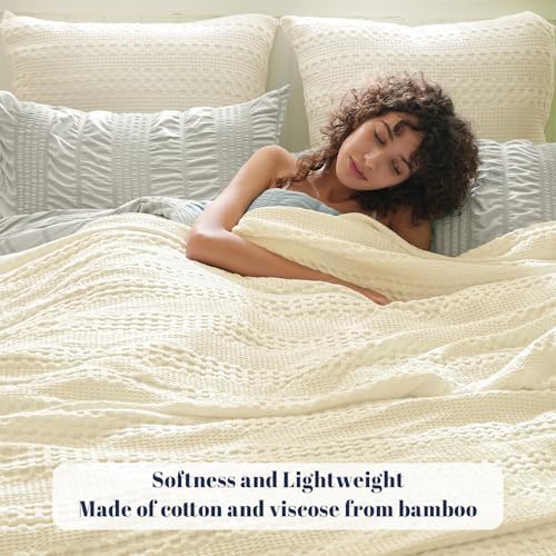PHF Cooling Waffle Blanket for Hot Sleepers Cal King, 110"x96", Ivory