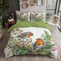 Sage Green Rural Watercolor Robin Duvet Cover Set for Women Girls