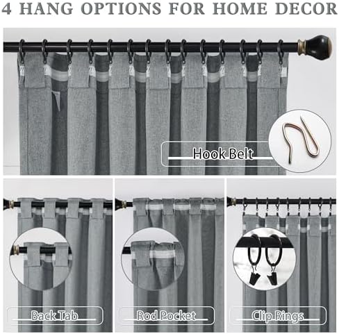 DUALIFE Linen Blackout Curtains 63 Inches Long, Back Tab Rod Pocket