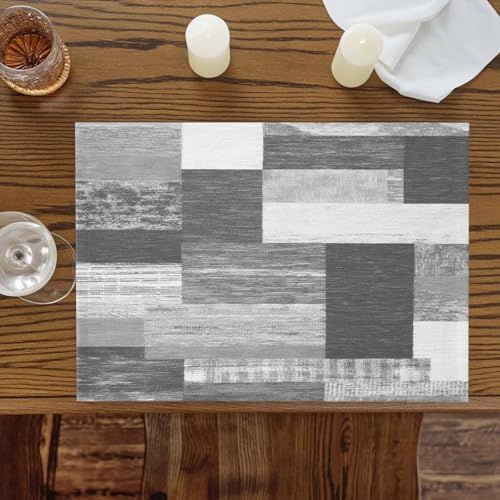 Gray Wood Plank Placemats Set of 8, Cotton Linen Fabric Place Mats