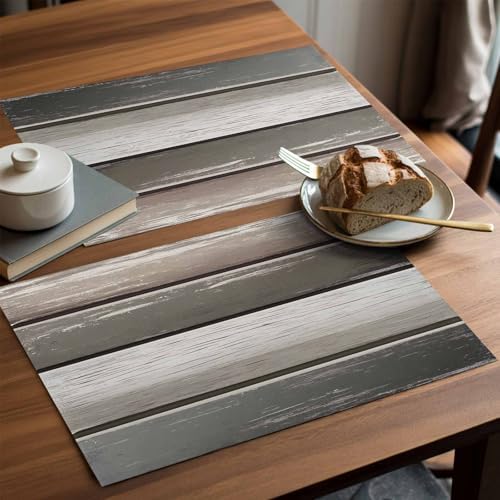 Vintage Antique Wood Board Placemats Set of 6 Washable Table Mats for