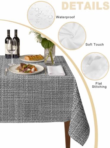 Grey Linen Pattern Rectangle Tablecloth 60 x 120 Inches Rustic Fabric