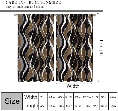 Brown Curtains Black and Gray Curtain with Rod Pocket for Bedroom