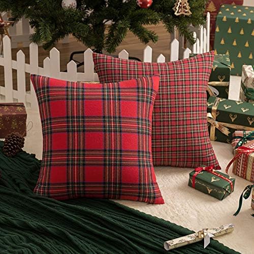 AQOTHES Christmas Plaid Decorative Throw Pillow Covers Red 18x18