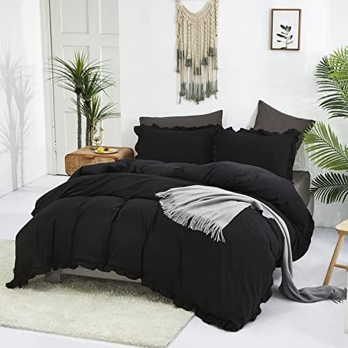 Luxlovery Black Ruffle Comforter Set King Pure Farmhouse Bedding