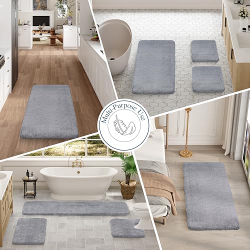 Walensee Large Bathroom Rug (24 x 60, Grey) Extra Soft and Absorbent