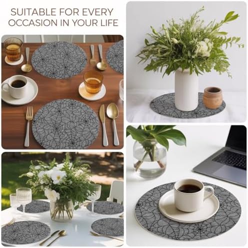 Minimalist Webs Faux Leather Placemats Set of 6, 15in, Waterproof Heat