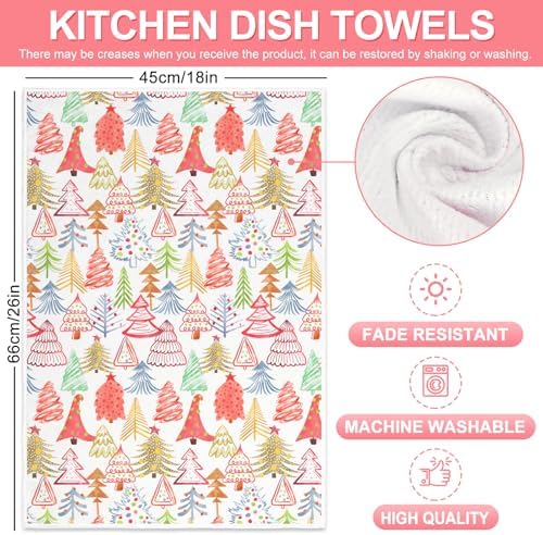 Whaline 2Pcs Boho Christmas Kitchen Towel Colorful Xmas Tree Dish