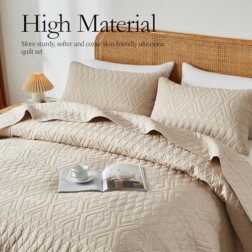 akkialla King/Cal King Size Quilt Bedding Set,Beige Lightweight