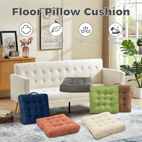 Beige Square Floor Sitting Cushions with Handle, 2 Pcs, 18x18 Inch