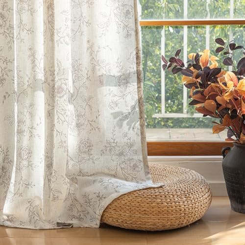Coffee Floral Curtains 63 inch Length Back Tab Farmhouser Living Room