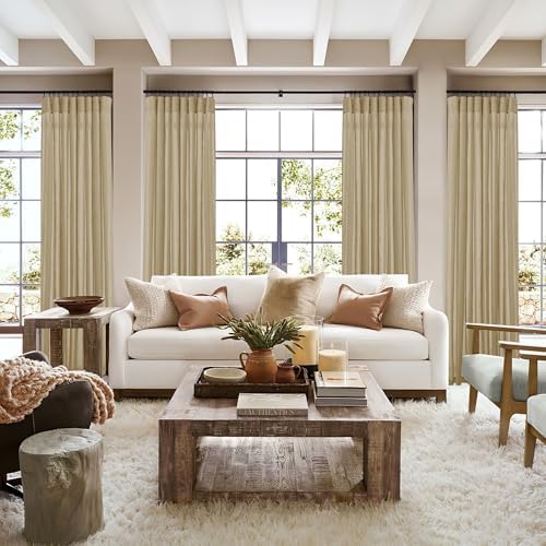 RYB HOME Linen Sheer Curtains 2 Panels for Living Room, Semi