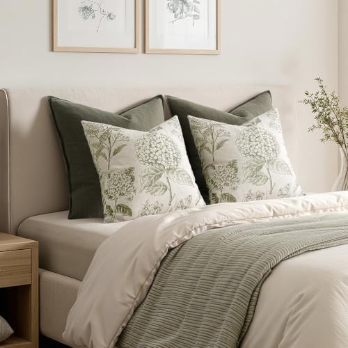 Set of 2 Decorative Floral Pillow Covers 22x22 Inch Light Green