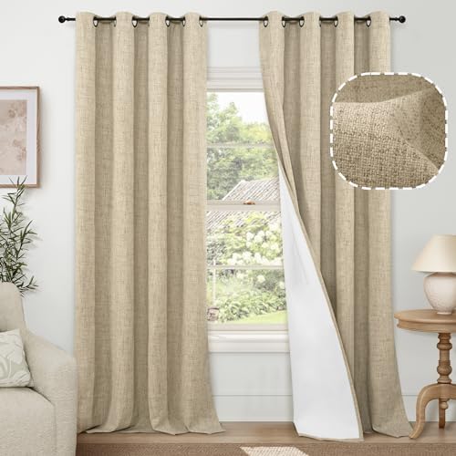 Lajode Burlap Linen Blackout Curtains for Living Room - 52x90 Inch 2