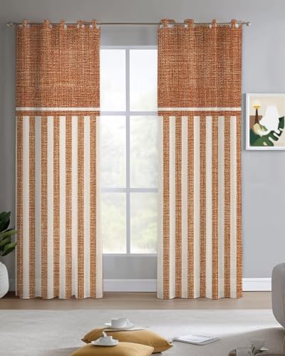 Rustic Linen Pattern Sheer Curtains for Living Room 96 inch Length 2