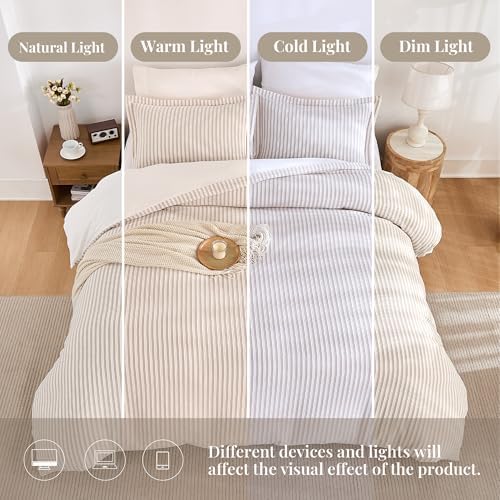 MILDLY Jacquard Striped Duvet Cover Set 2pcs Dual Zipper Khaki Twin