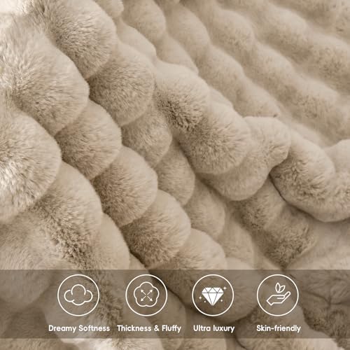 PHF Warm Faux Fur Twin Blanket, Ultra Soft Cozy, 60"x80", Oak