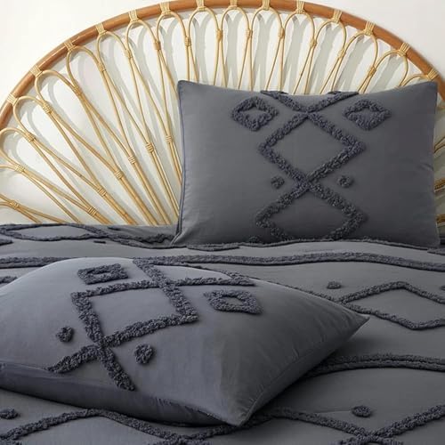 Gaytri Handicraft Duvet Cover Set Queen Size Dark Grey Tufted Bedding