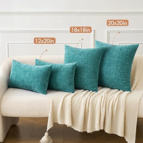MIULEE Soft Chenille Throw Pillow Covers Teal 20x20 Inch Pack of 2