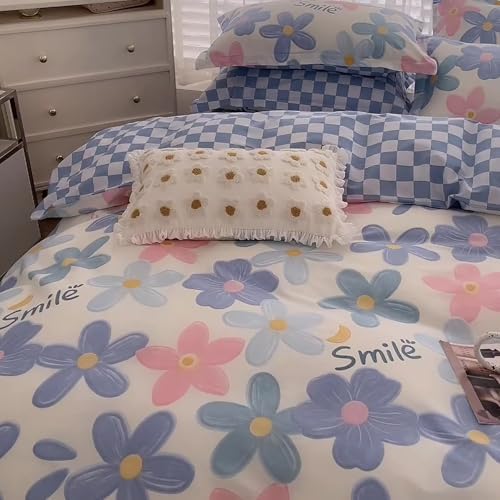 100% Cotton 4 Pieces Duvet Cover Queen Sets, Floral Print Bedding