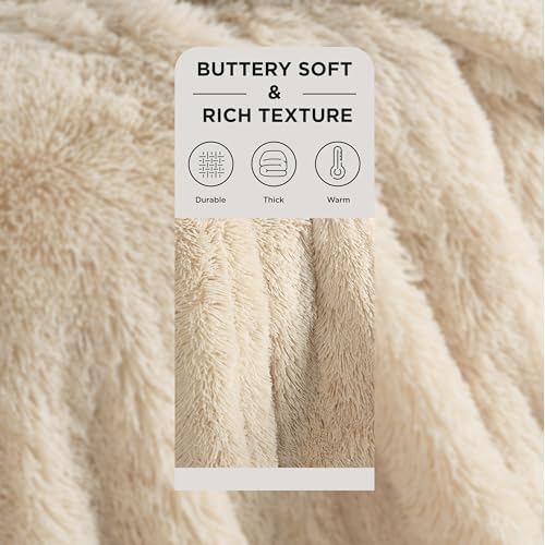 Bedsure Faux Fur Fluffy Sherpa Throw Blanket Couch Twin Beige 60"x80"
