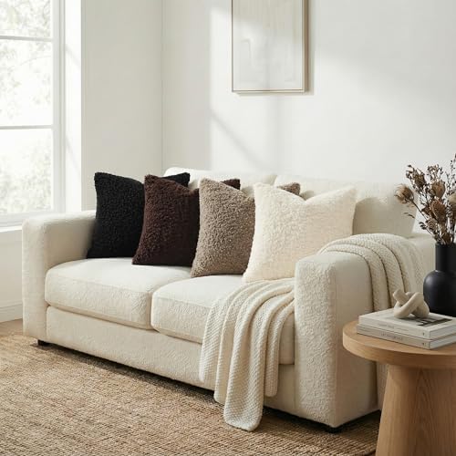 decorUhome Sherpa Decorative Throw Pillow Covers 18x18 Set of 2 Black