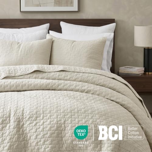 R.SHARE Beige 100% Cotton Quilt Set California King Size, Textured