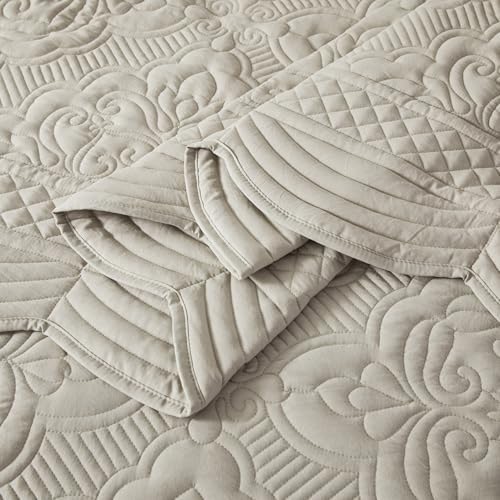 meadow park Embroidered Quilt Set King Size - 3 Pieces, Washed