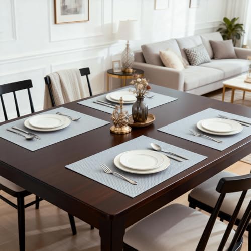 Vinyl Placemats Set of 12: 17 X 12 Inch Gray Faux Leather Non-Slip