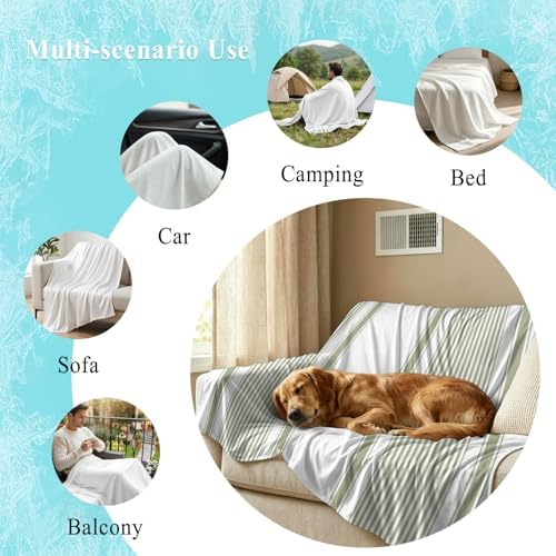 30"x40" Throw Cooling Blanket Sage Green Stripe Ice Silk Lightweight