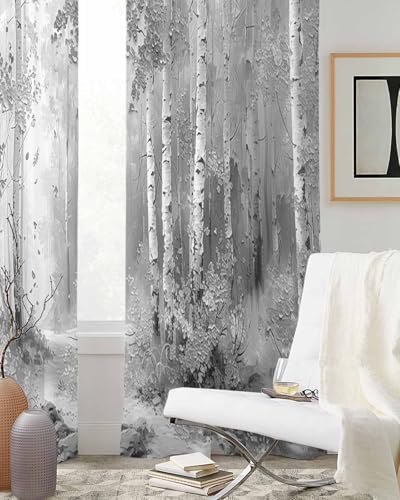 Grey Sheer Curtains 63 Inch Length Grommet Semi Sheer Drapes for