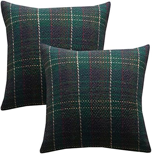 Green Plaid Pillow Covers 18x18 Inch Set of 2 Christmas Decor