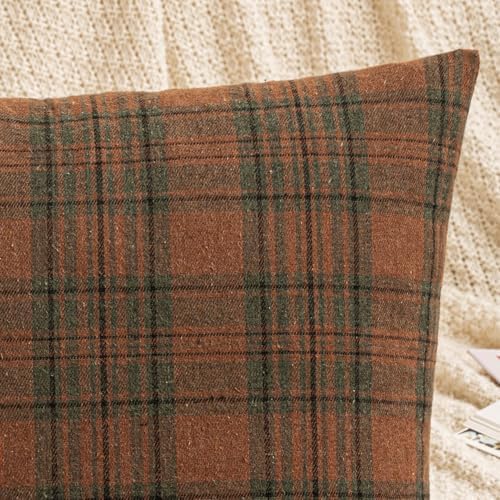 Fall Scottish Plaid Throw Pillow Covers 18x18 Orange Green Set of 2
