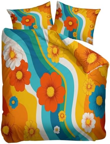 California King Duvet Cover Set Dreamy Floral Wavy Line Pattern Soft