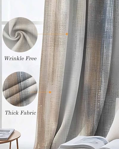 Beige Gray Blackout Curtain 63 Inch Length 2 Panels Set, Abstract