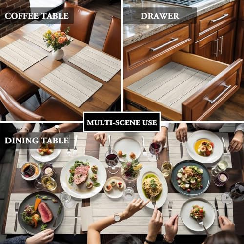 Beige Wood Grain Placemats for Dining Table Set of 4, Rustic Retro