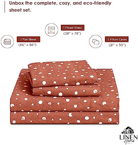 Linen Home Cotton Lyocell Blend Percale Sheet Set Twin, Polka Cedar