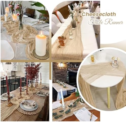 4 Pack Beige Cheesecloth Table Runner 20 x 120 inch Gauze Table