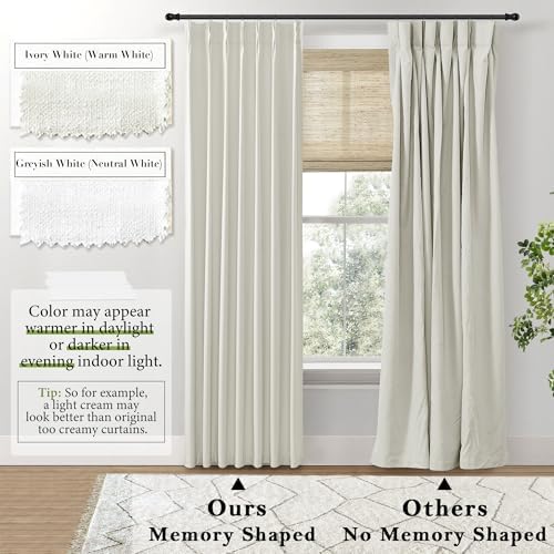 SHINELAND Pinch Pleated Cream Blackout Curtains 96 Inch Long 2 Panel