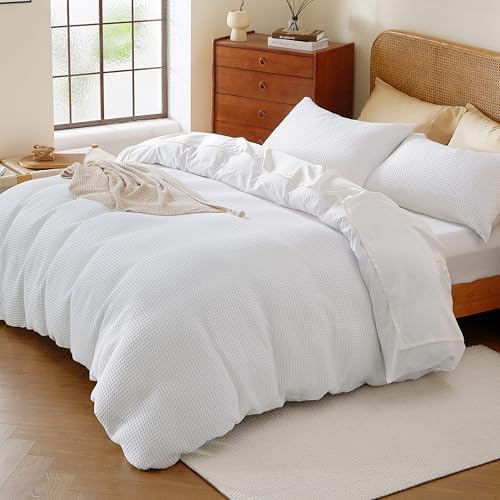 2Pcs 100% Egyptian Cotton Waffle Duvet Cover Set Twin 68 x 90, White