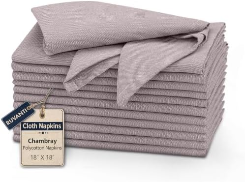 Ruvanti Cloth Napkins Set of 12, Poly Cotton Fabric 18x18 - Deep Taupe
