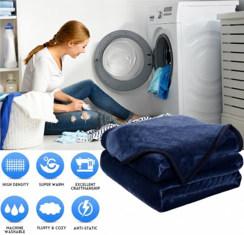 EASELAND Soft Lightweight California King Fleece Blanket, Dark Blue