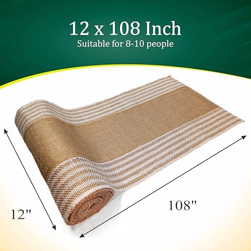 Decorative Table Runner (Pack of 1) – 12”x 108” – Natural on Stripe