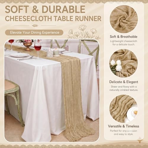 12 Pack Beige Cheesecloth Table Runner 17x108 Inch Boho Rustic Semi