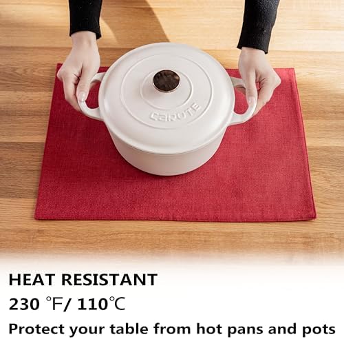 Demetex Red Placemats Set of 8 Fade Resistant Linen Placemats Modern