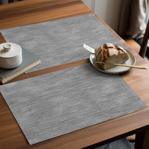 Ash Gray Placemats Set of 8, Boho Grey Solid Color Linen Weave Texture