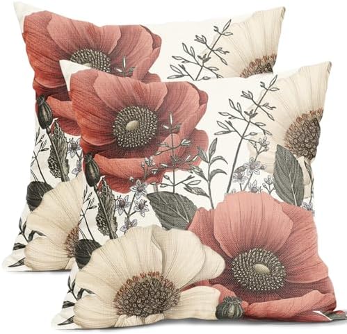 Vintage Flower Pillow Covers 18x18 Inch Rustic Floral Botanical