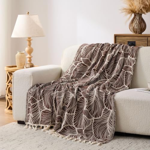Chenille Throw Blanket Soft Tassel Lightweight, Wood Brown, King
